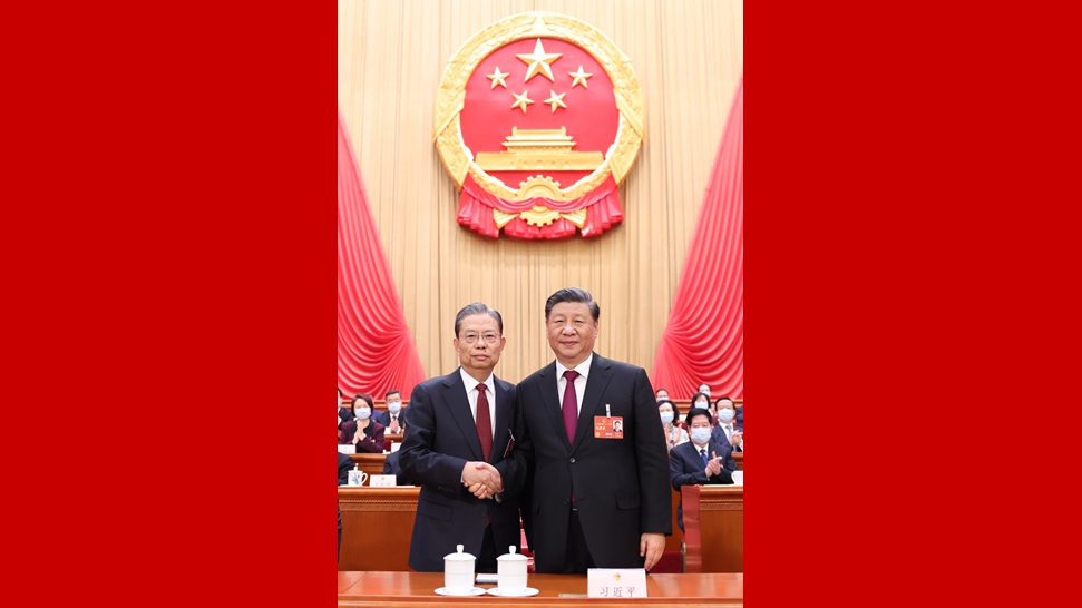 習近平同新當選的全國人大常委會委員長趙樂際握手